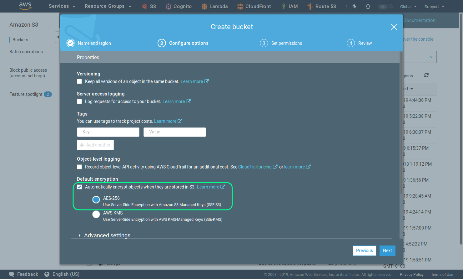 Create S3 bucket encryption