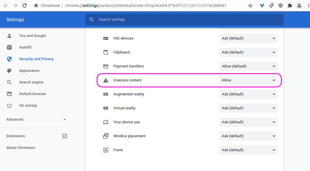 Enable insecure content in Chrome