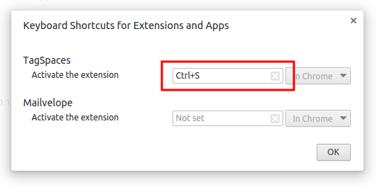Setting ctrl+s as keyboard shortcut for the web clipper
