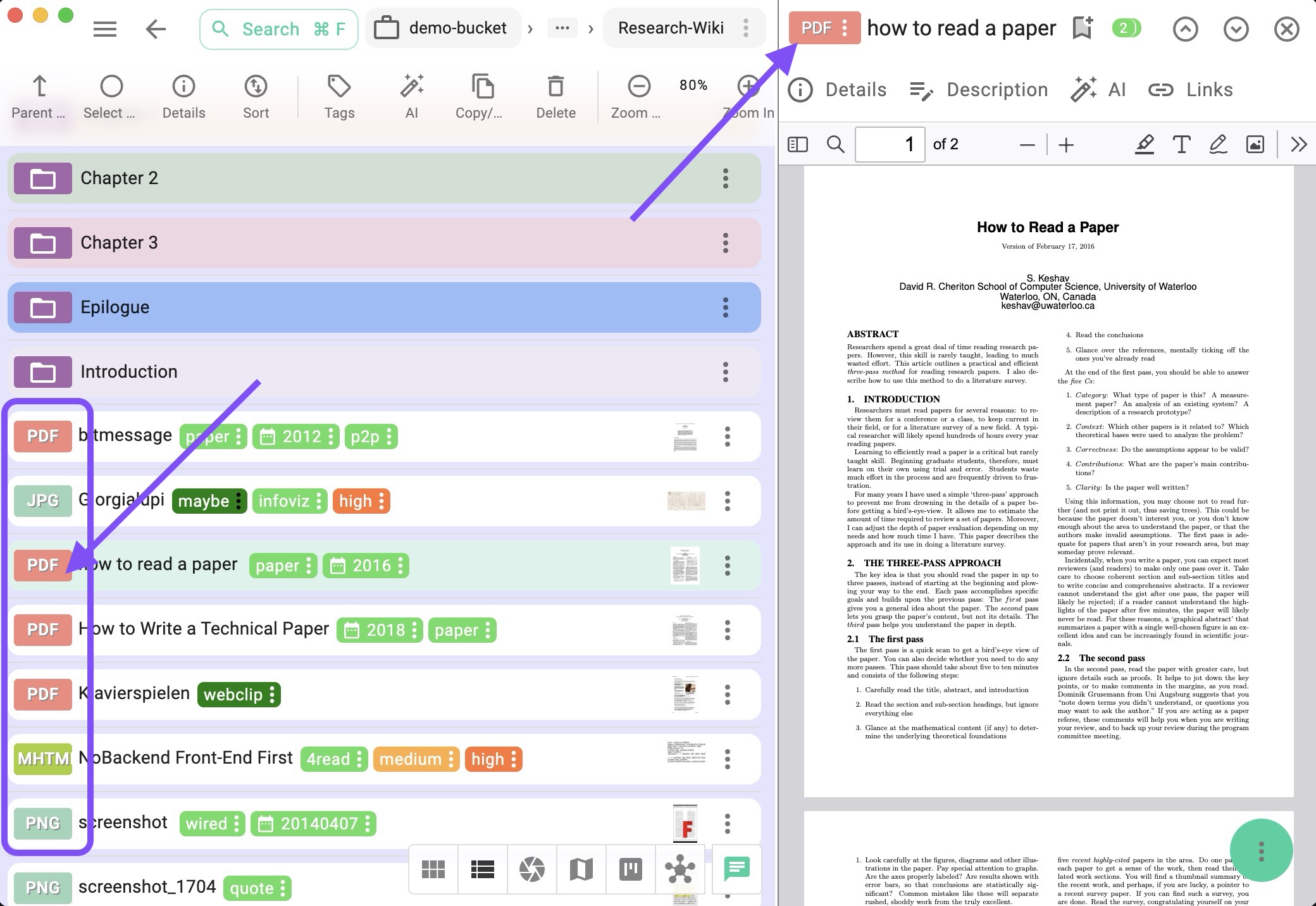 Color-coded file extensions in the list perspective