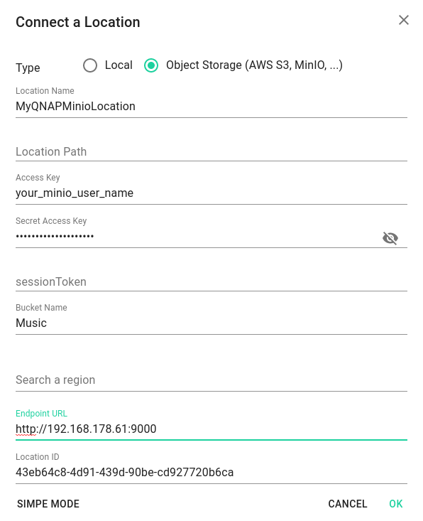 Setup MinIO location in TagSpaces