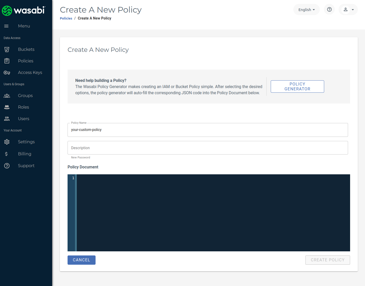 Creating a new policy