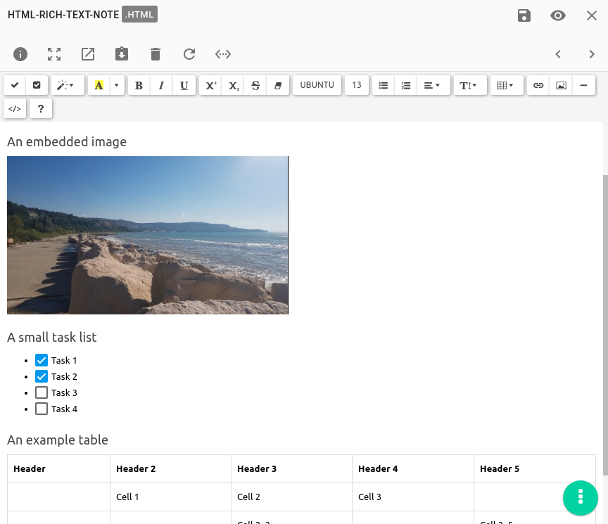 Screenshot of the HTML editor running in the Linux version of TagSpaces