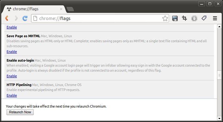 Screenshot showing how enable MHTML saving in Chrome