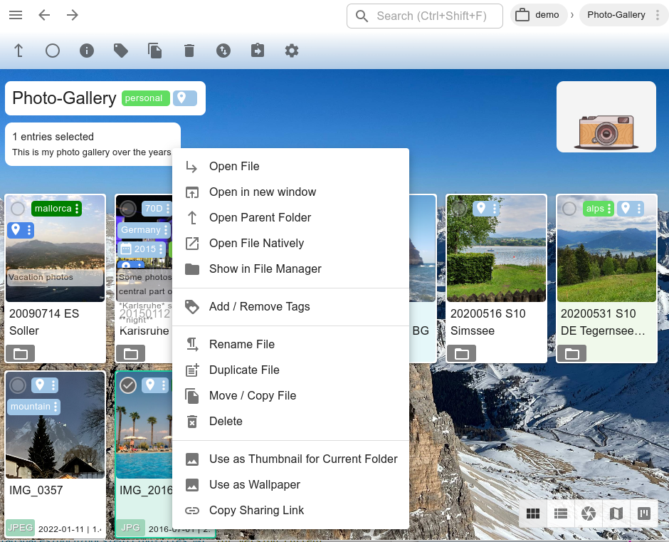 The context menu of a file