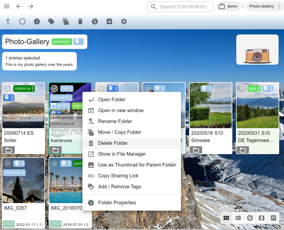 The context menu of a folder