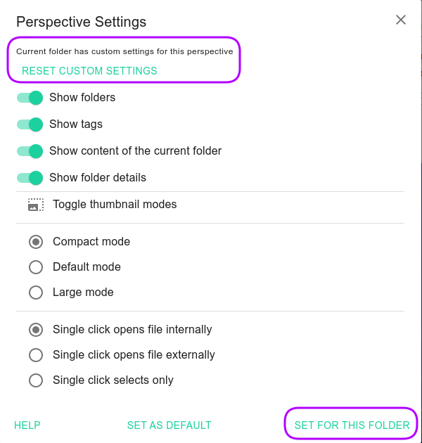 Kanban perspective settings