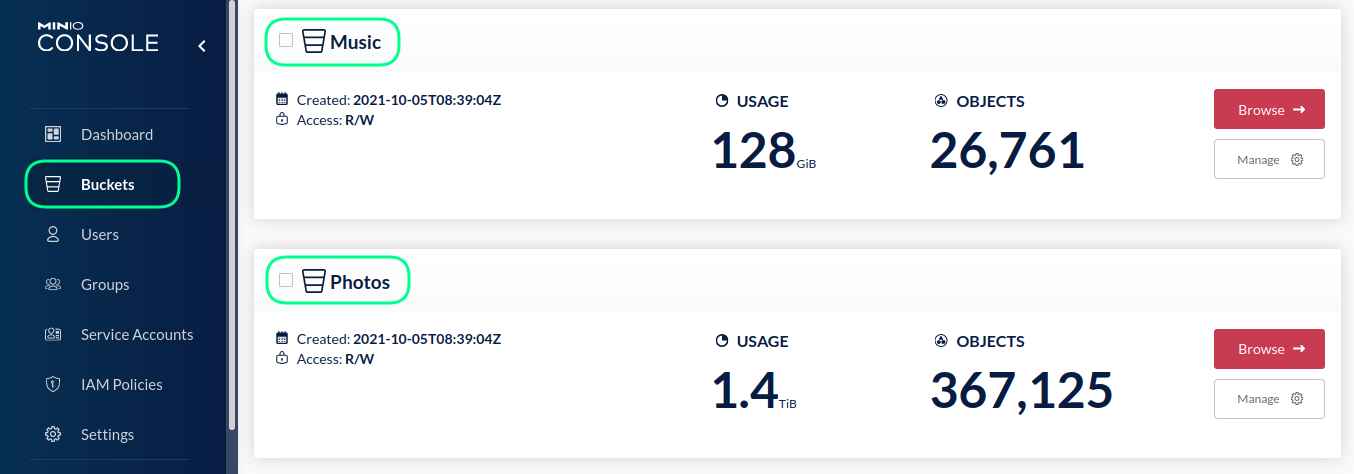 MinIO buckets