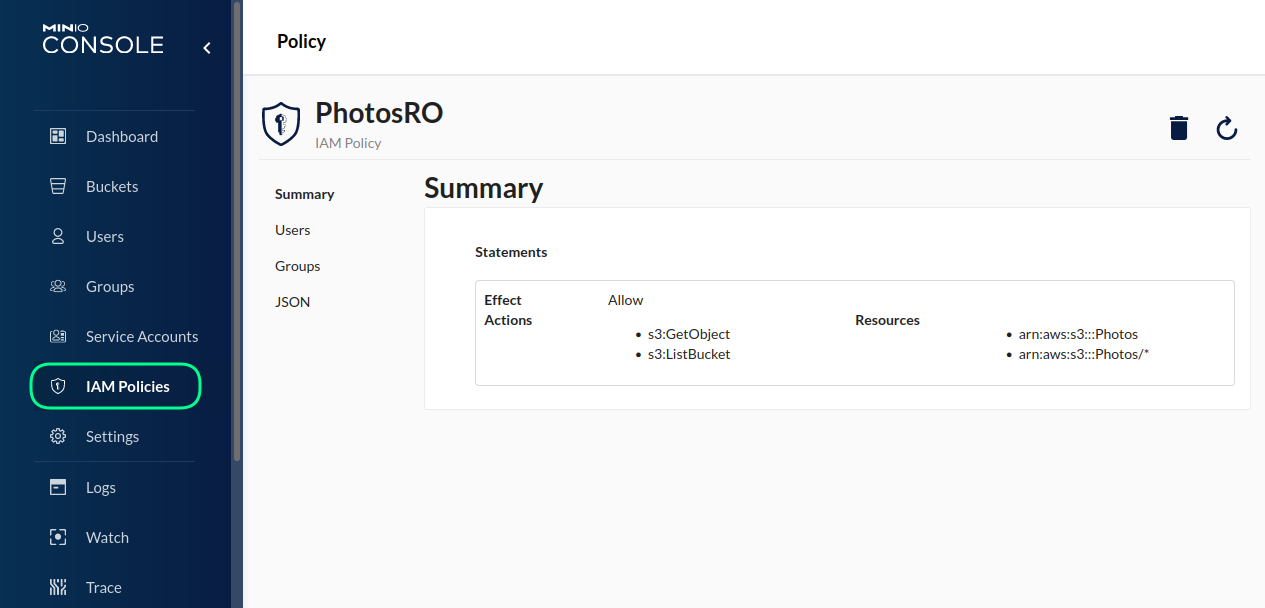 IAM policies in Minio