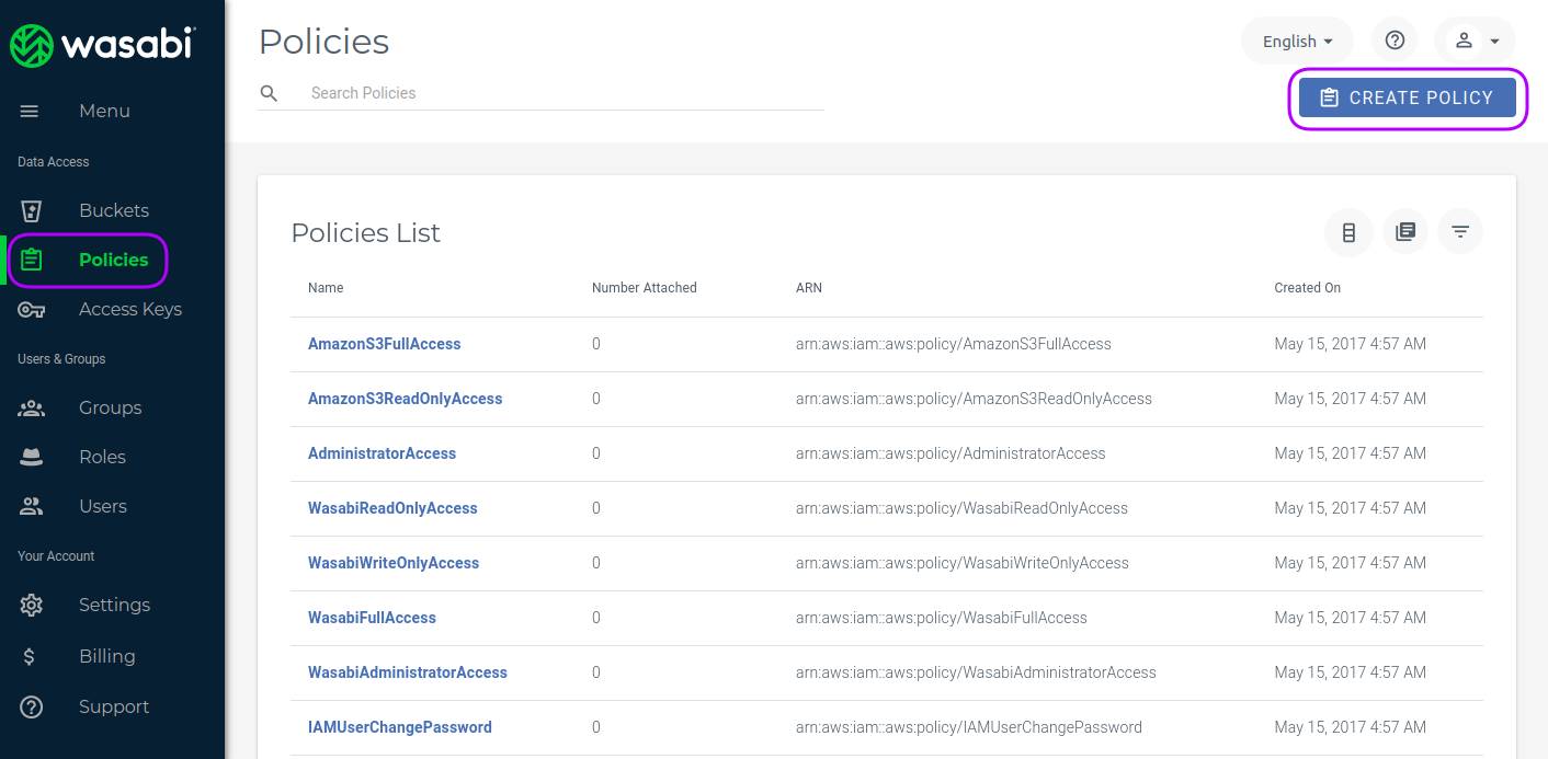 Listing the existing policies