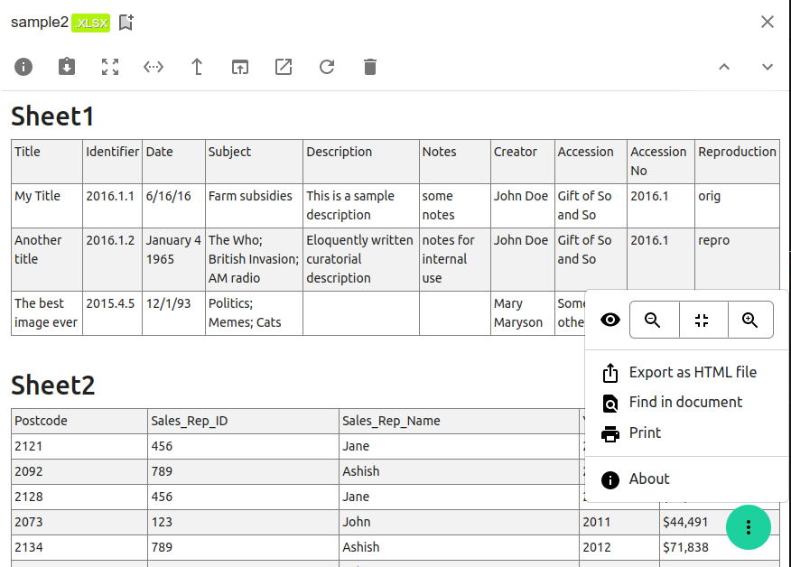 screenshot of the spreadsheet viewer