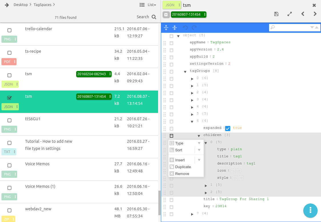 edit tms json export file