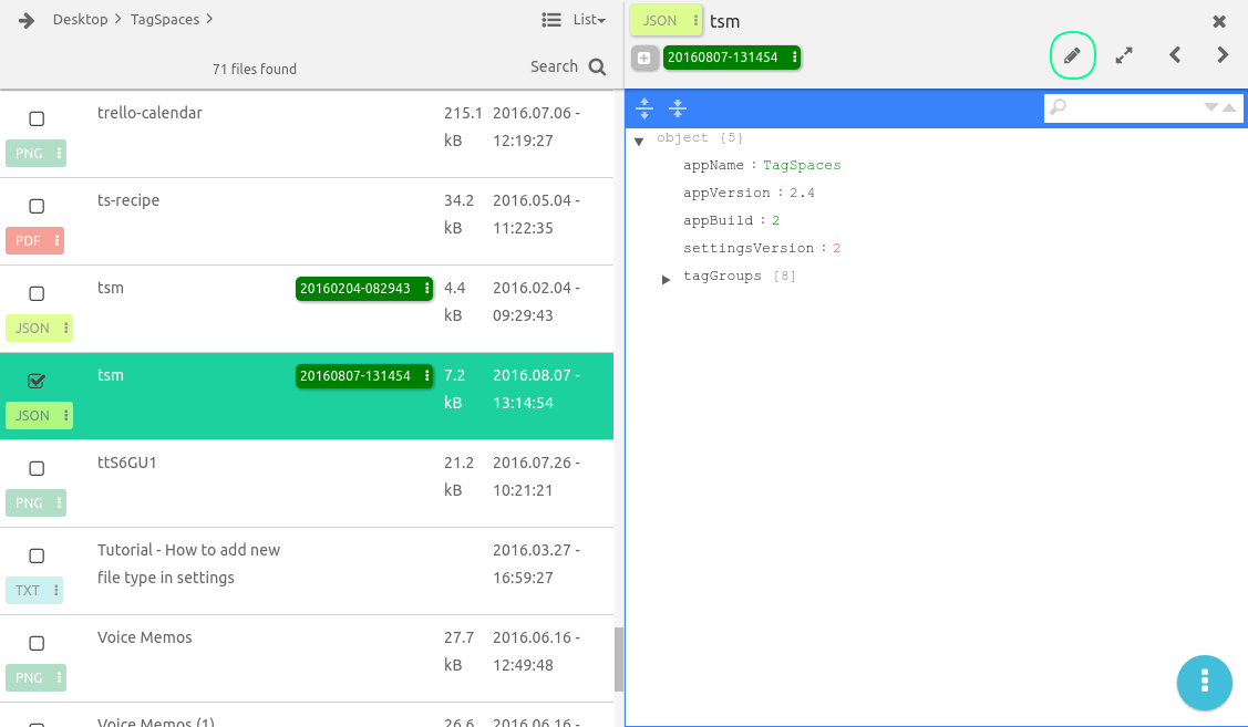 view tsm json export file