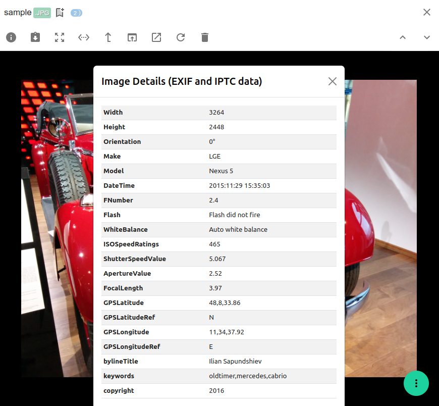 Screenshot showing extracted Exif information