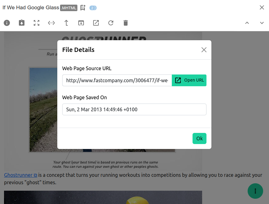 Screenshot of the MHTML viewer extension