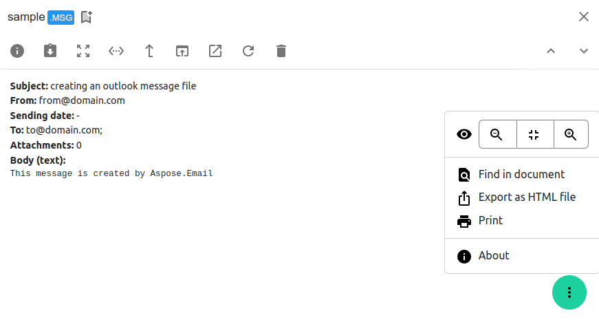 Screenshot of the viewer msg extensions