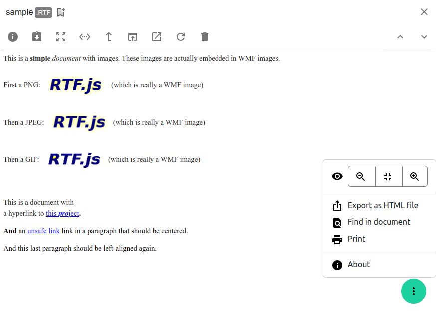 screenshot of the RTF viewer