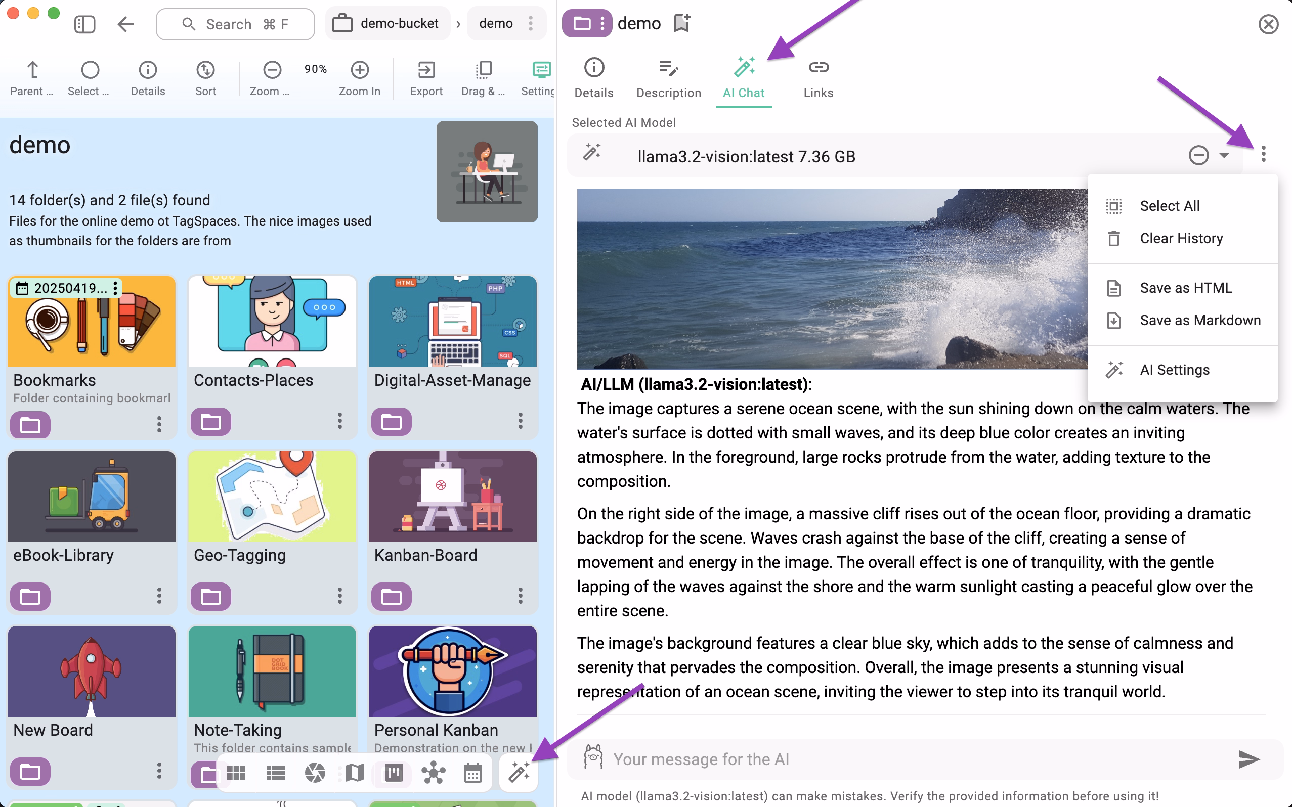 Folder with opened AI chat tab