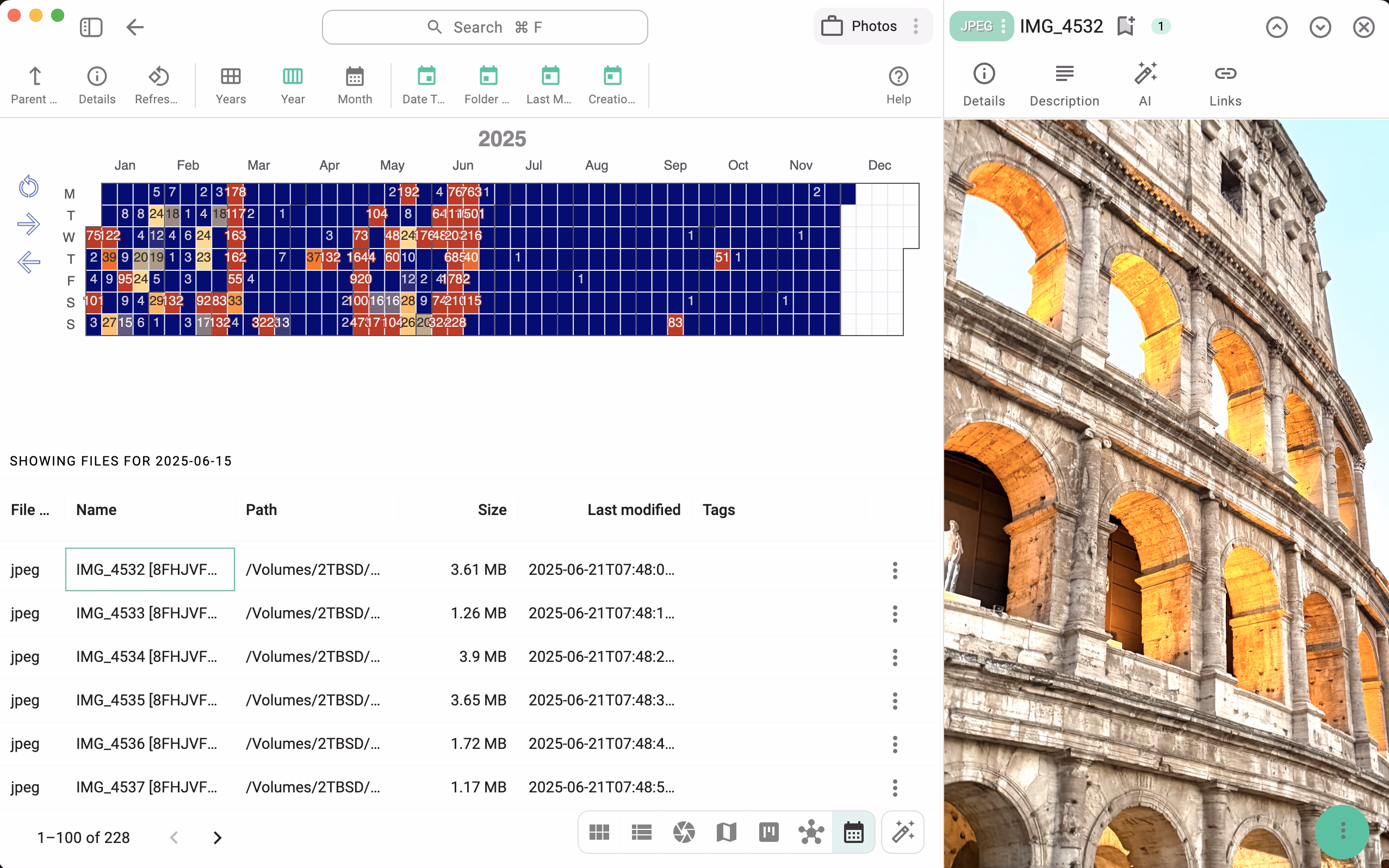 Screenshot showing the year view in the calendar perspective