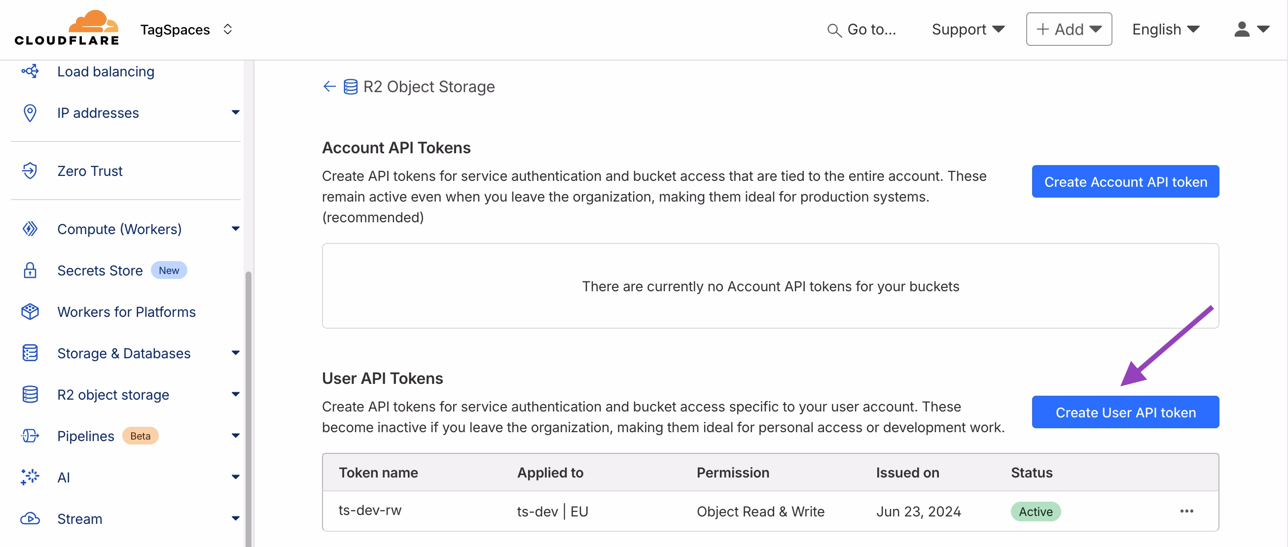 Creating access tokens for R2
