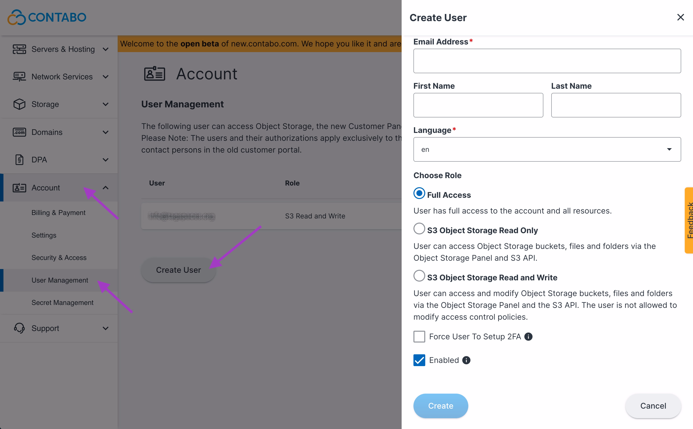 Creating an additional user with restricted rights