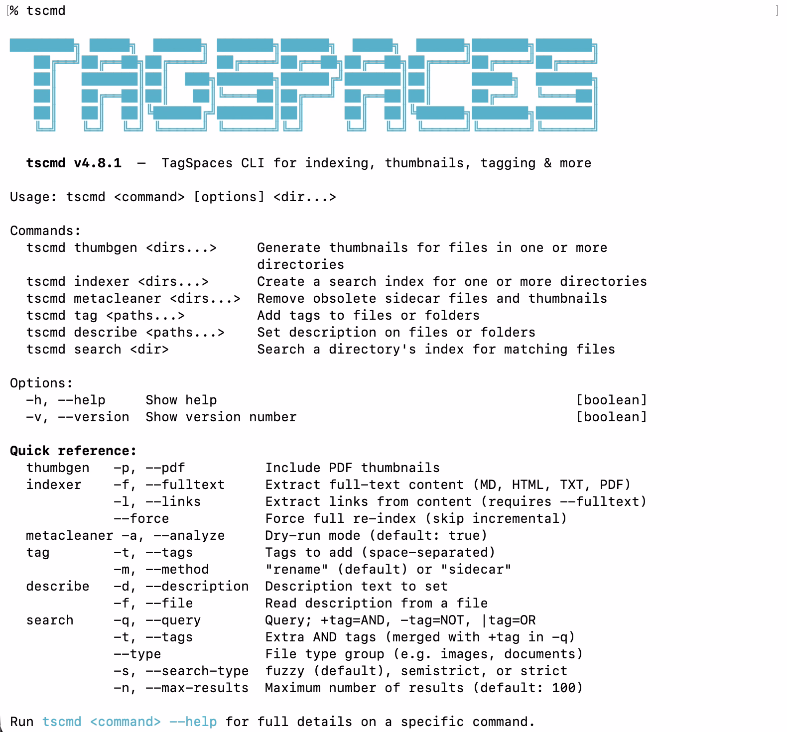 tscmd running in a terminal