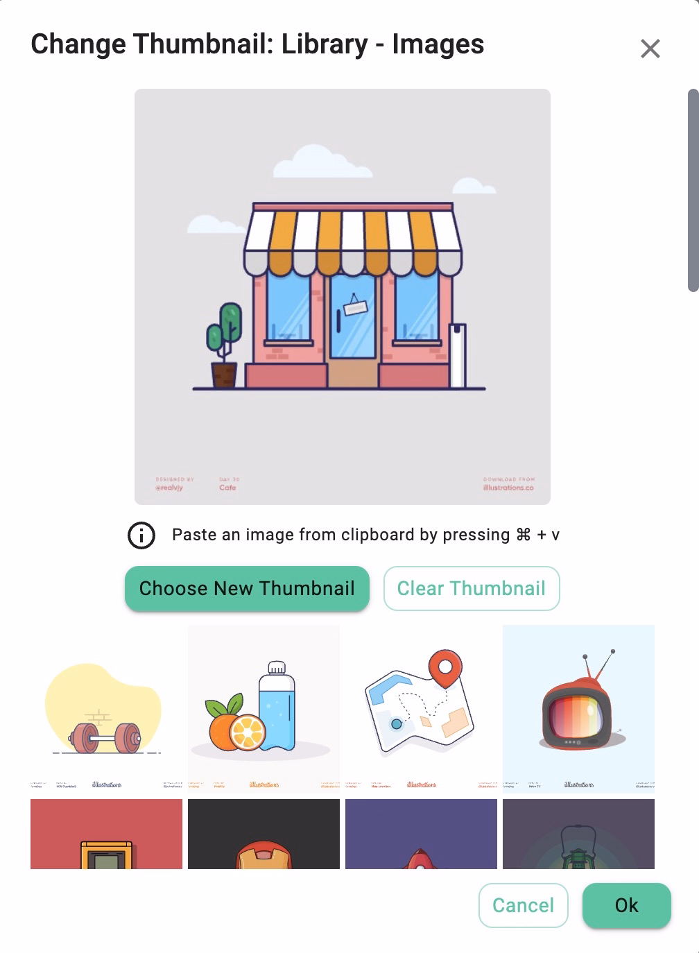 Dialog for changing the file thumbnail