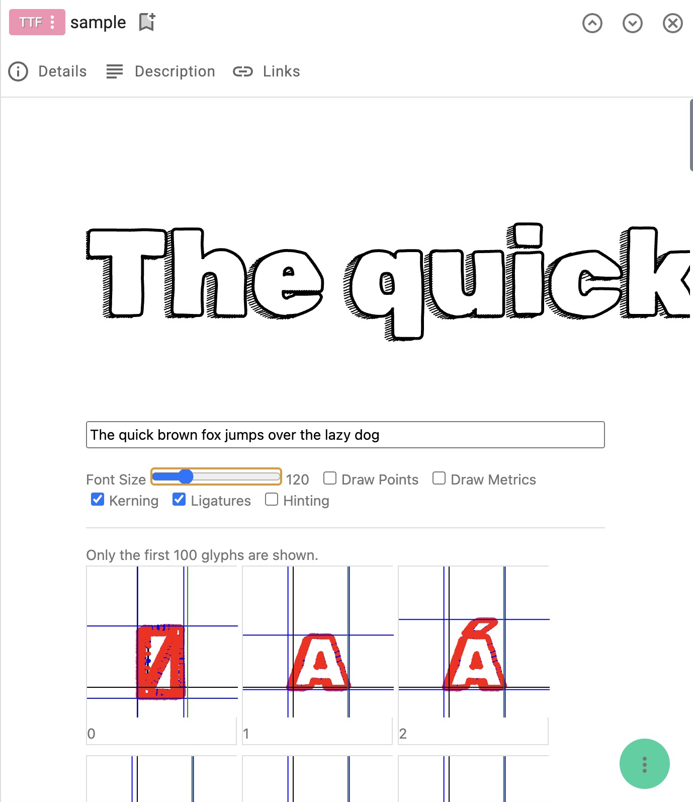Screenshot of the font viewer extension