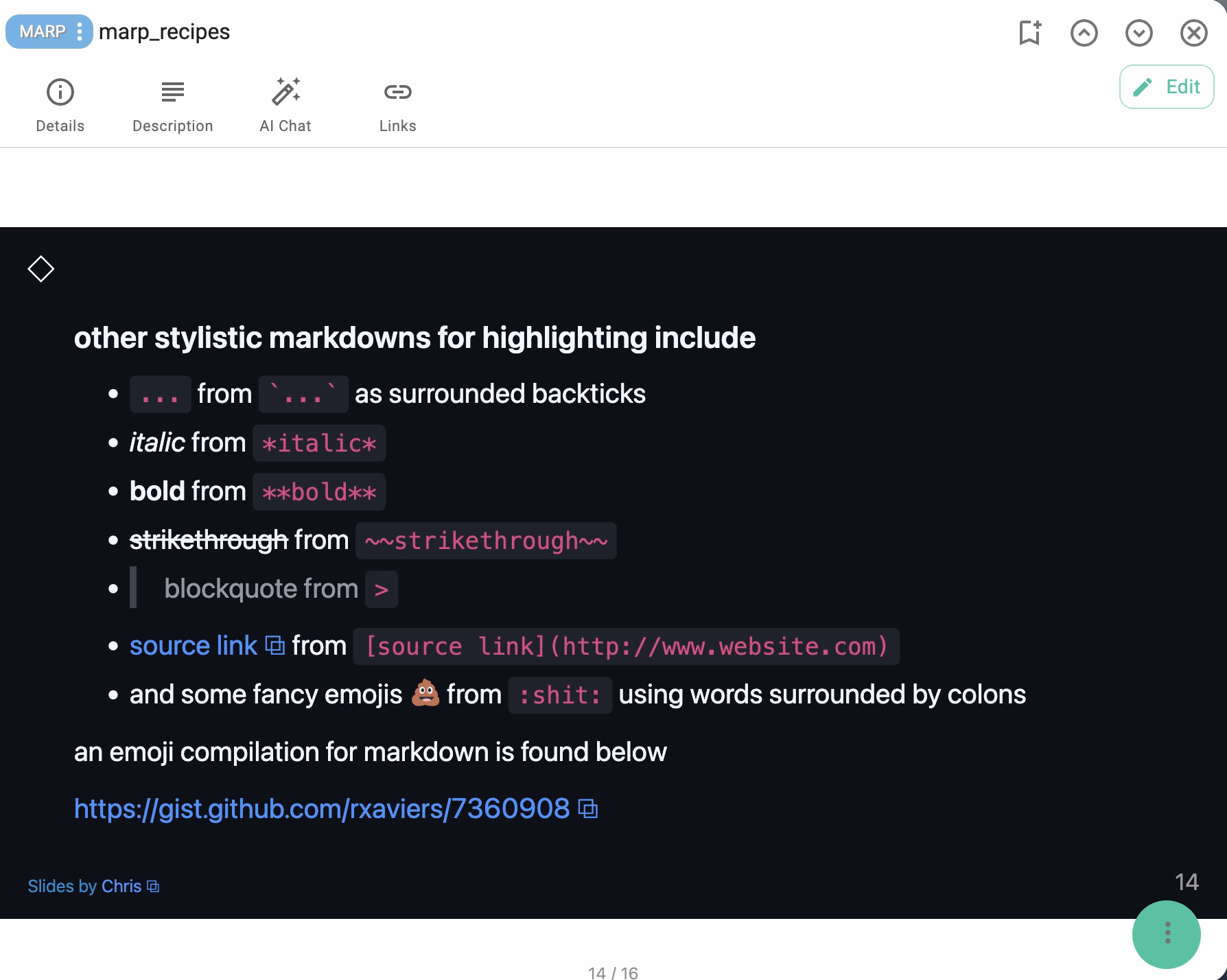 Marp slide with markdown syntax rendering