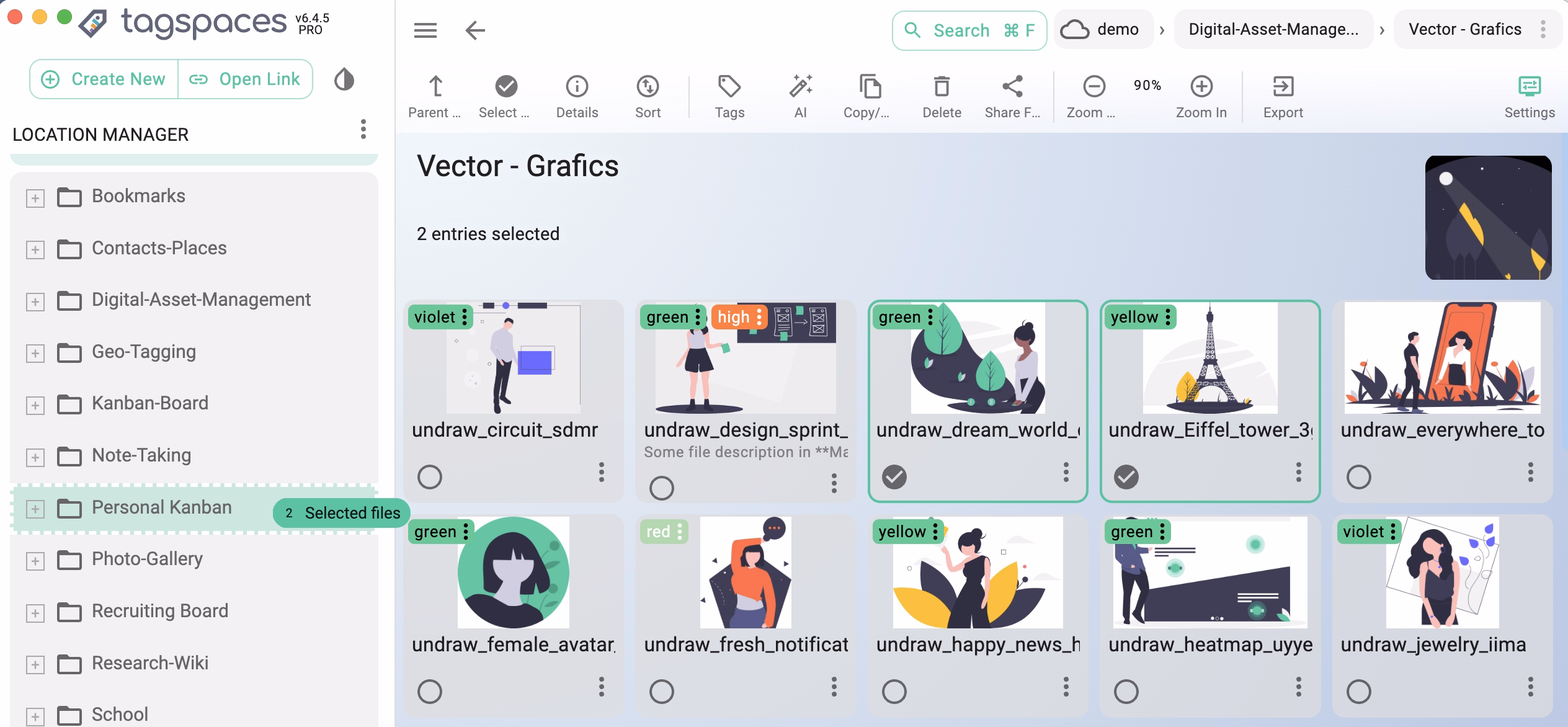 Moving or copying files to the folder tree
