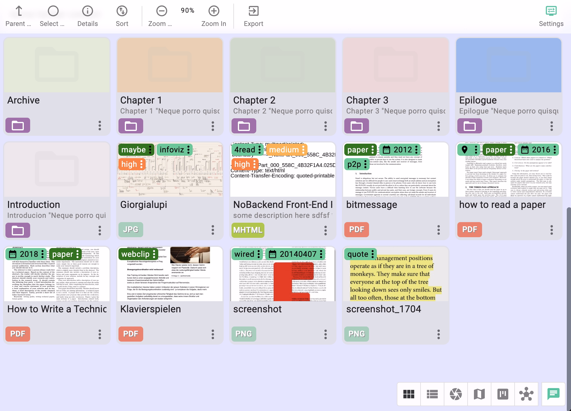 Showing files with generated thumbnails in the grid perspective