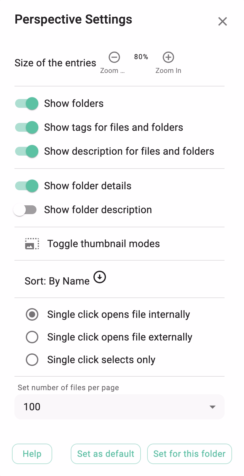 Settings of the Grid Perspective