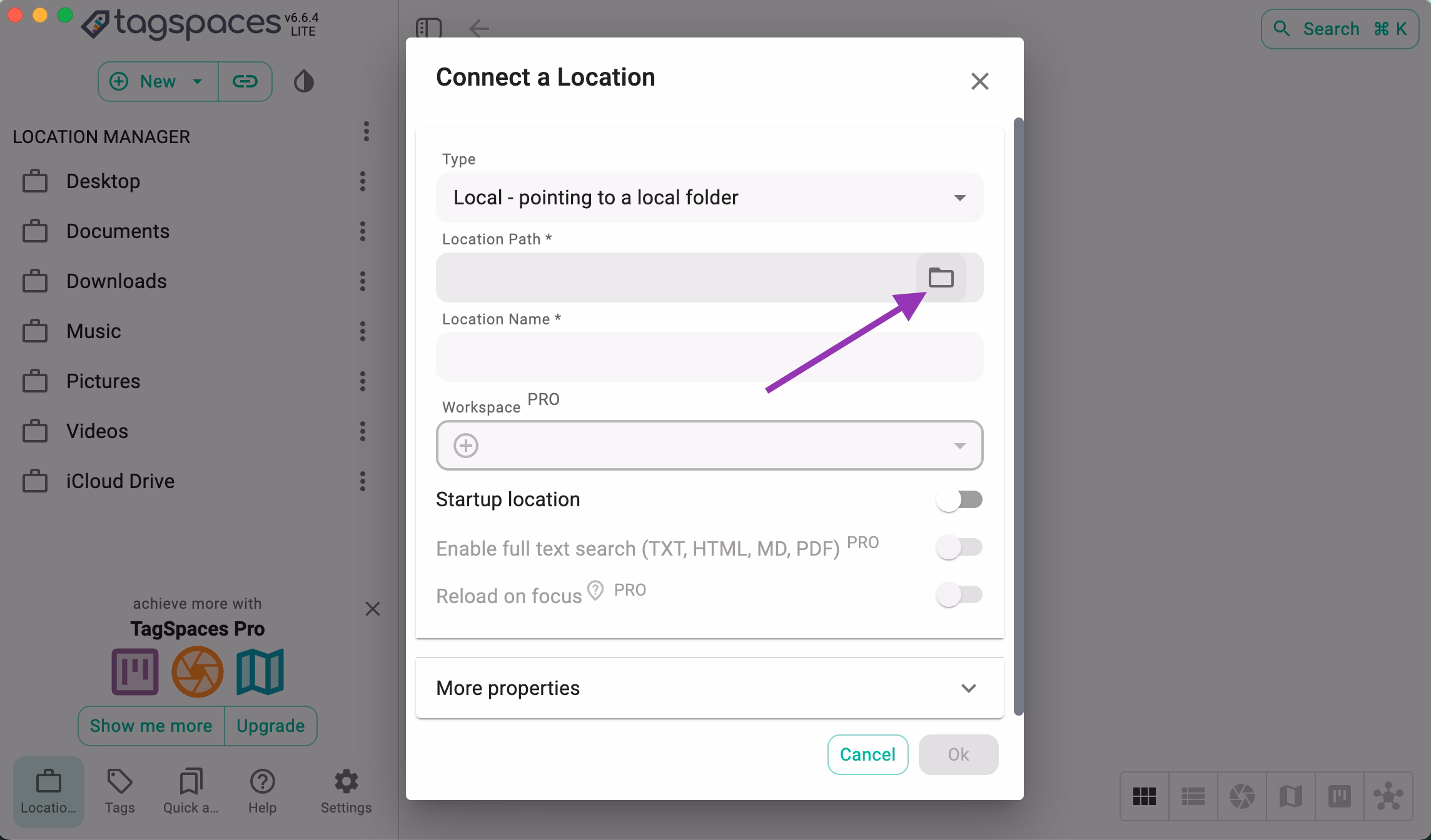 Choose the folder for the location