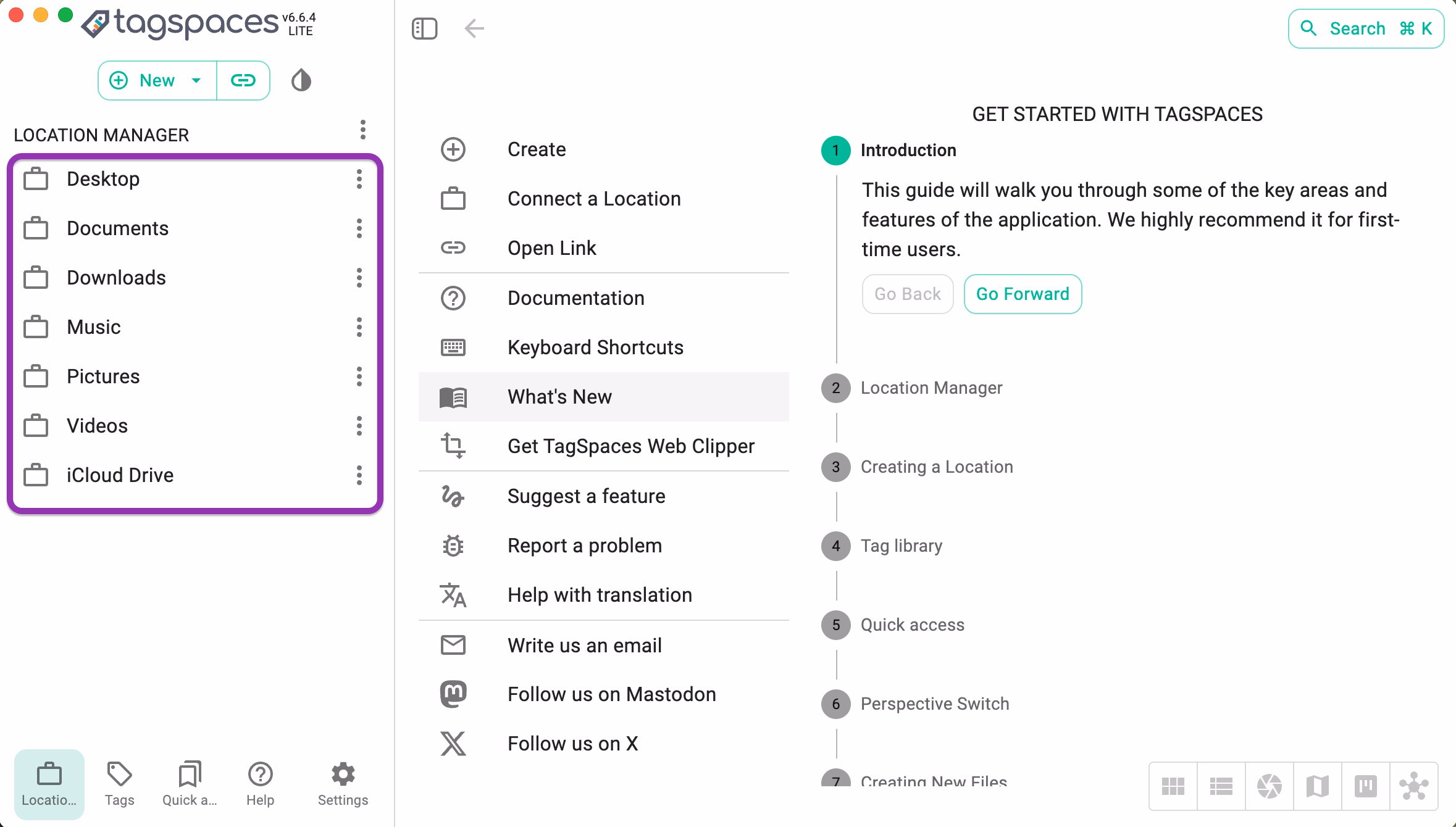 Default locations in the location manager