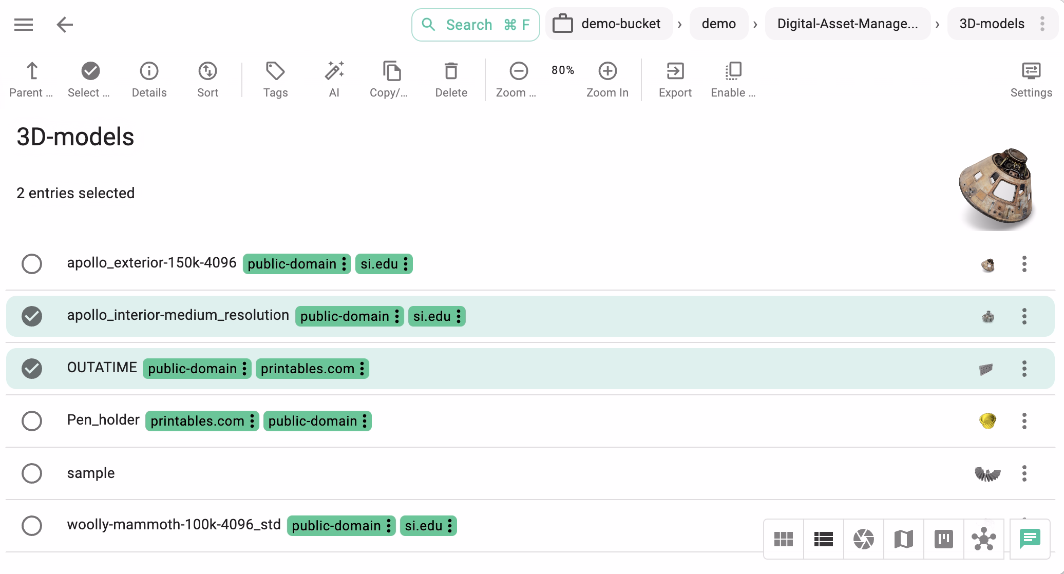 Folder with the lowest zoom level in the list perspective