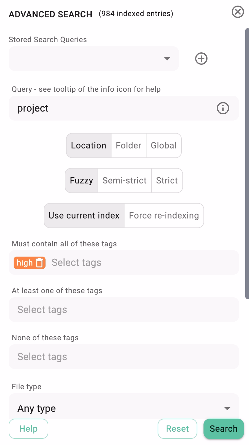 Advanced search options