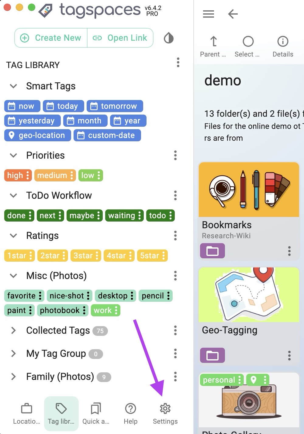 Access the settings of the app