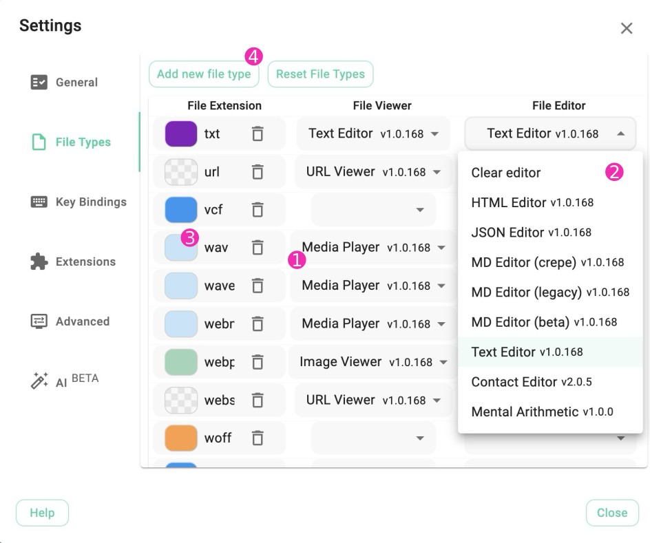 Adjusting the file associations