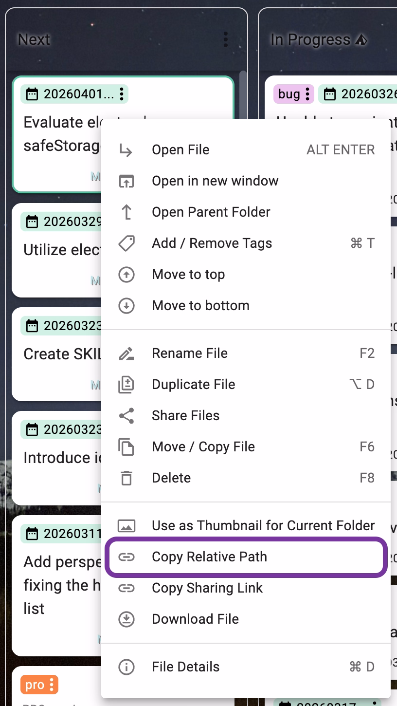 Context menu with the 'Copy Relative Path' option