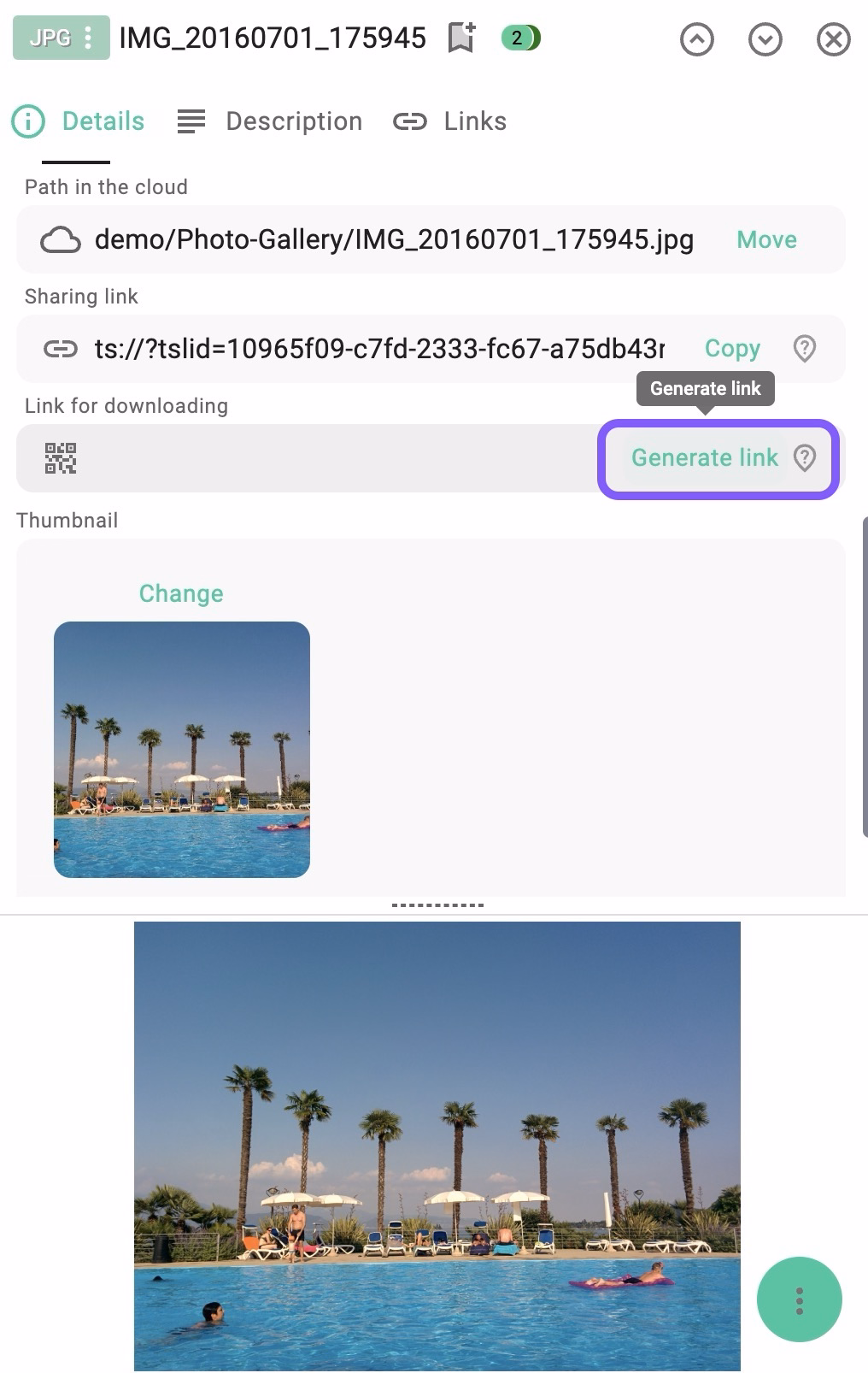 Download links in the file properties