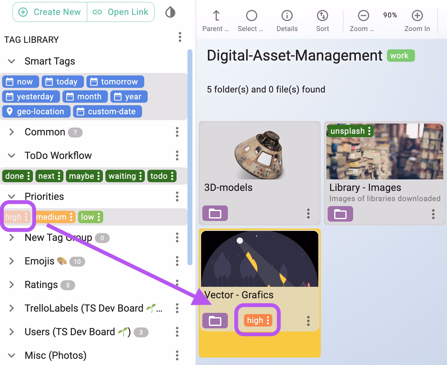 Tagging with drag-and-drop from the tag library