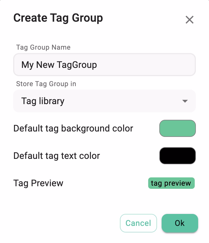 Dialog for creating new tag groups