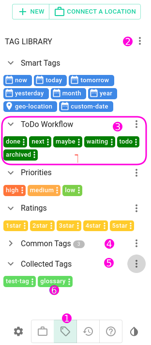 The user interface of the tag library