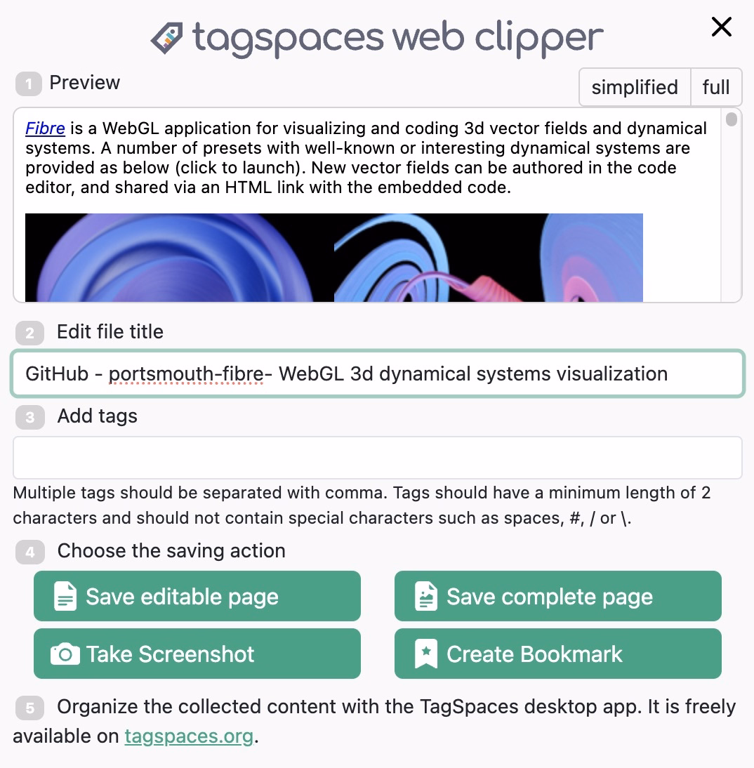 A screenshot showing the web clipper in action